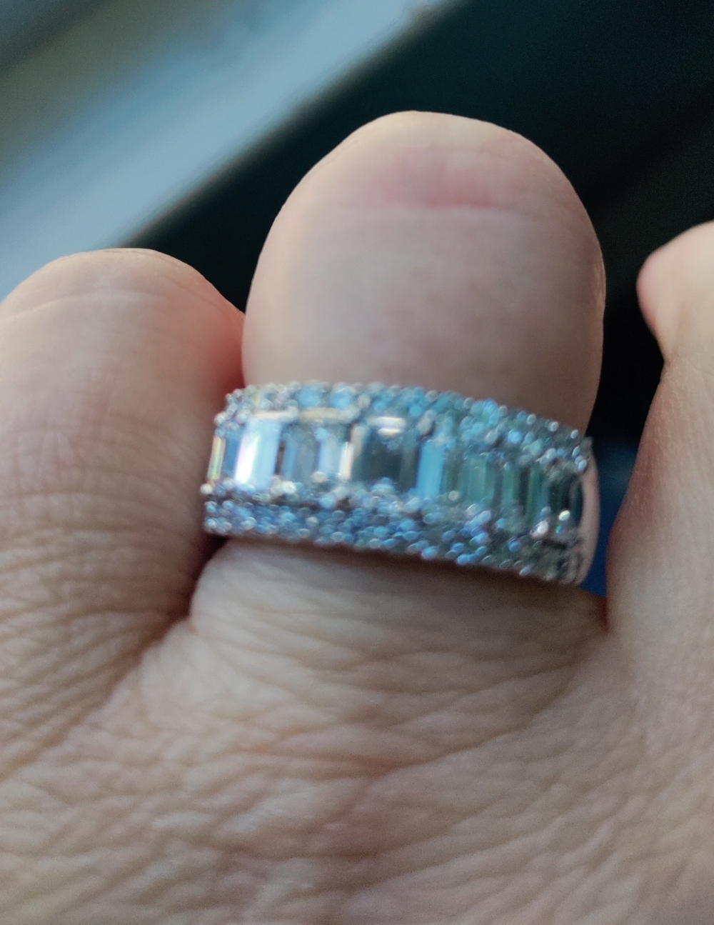 Kay Jewelers 14K White Gold Emerald-Cut & Round Diamond Anniversary Ring - White - Picture 2 of 6